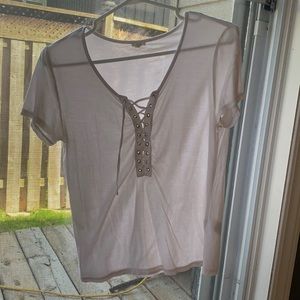 White T, lace up front